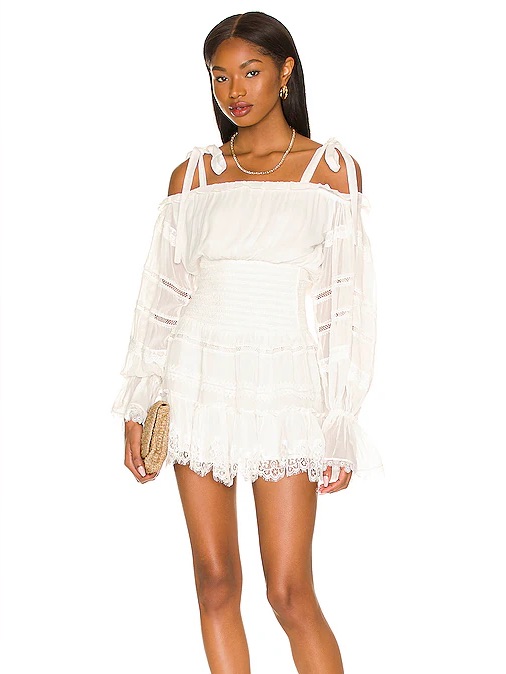 Rococo Sand Mia White Off-Shoulder Ruffle Mini Dress